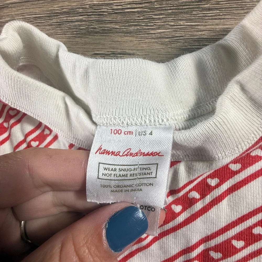 Hanna Andersson Girls Heart Striped Pajama Set 2 Piece 100% Organic Cotton 4 100